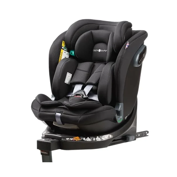Cozy N Safe Stanford i-Size 360 Rotating Car Seat 40-150cm, ISOFix & Support Leg, Rear & Forward Facing, 5 Recline Positions, Adjustable Headrest, Side Impact Protection, Birth to 12 Years (Jet)
