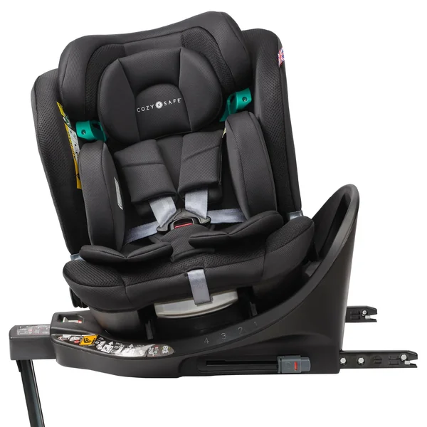 Cozy N Safe Stanford i-Size 360 Rotating Car Seat 40-150cm, ISOFix & Support Leg, Rear & Forward Facing, 5 Recline Positions, Adjustable Headrest, Side Impact Protection, Birth to 12 Years (Jet)