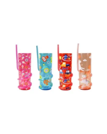 Crazy Straw Tumbler 4Pack Cute Drinks Cup Blue/Orange/Pink/Red