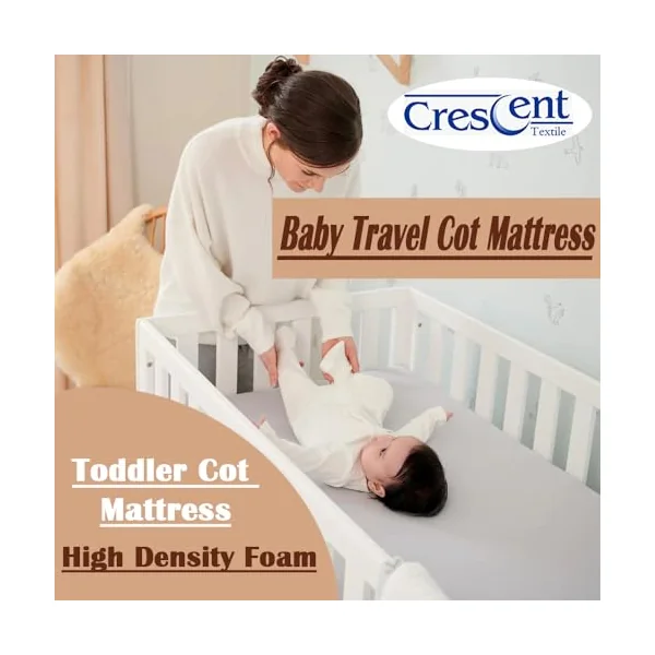 Crescent Textile Baby Toddler Cot Bed Foam Mattress Eco-Friendly Polyester Extra Thick Non-Allergenic and Breathable for Babies and Toddlers Cot Bed Mattress (140X70X7.5cm)
