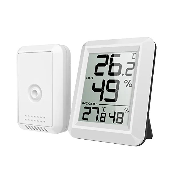 Criacr Digital Thermometer Hygrometer, Mini Indoor Outdoor Temperature and Humidity Monitor, Wireless Room Hygrometer Gauge with Large LCD Display, ℃/℉ Switch, 328ft/100m Range for Home, Office