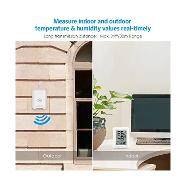 Criacr Digital Thermometer Hygrometer, Mini Indoor Outdoor Temperature and Humidity Monitor, Wireless Room Hygrometer Gauge with Large LCD Display, ℃/℉ Switch, 328ft/100m Range for Home, Office