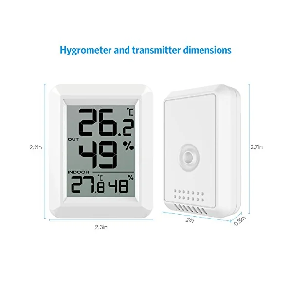 Criacr Digital Thermometer Hygrometer, Mini Indoor Outdoor Temperature and Humidity Monitor, Wireless Room Hygrometer Gauge with Large LCD Display, ℃/℉ Switch, 328ft/100m Range for Home, Office