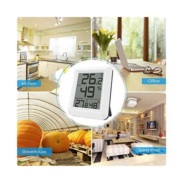 Criacr Digital Thermometer Hygrometer, Mini Indoor Outdoor Temperature and Humidity Monitor, Wireless Room Hygrometer Gauge with Large LCD Display, ℃/℉ Switch, 328ft/100m Range for Home, Office