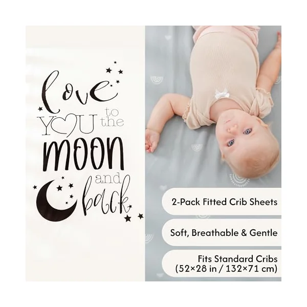 Crib Sheets Fitted 2 Pack 52x28 - Baby Crib Sheets, Toddler Bed Sheets, Cotton Crib Sheets, Neutral Design, Woodland Nursery Decor, Soft & Hypoallergenic, 2 Pack Crib Mattress Sheets