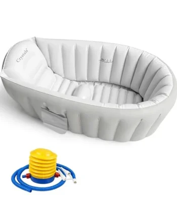 Crystals Inflatable Baby Bath Tub for Newborns & Toddlers – Foldable Portable Baby Bathtub with Non-Slip Cushioned Base, Quick Inflate, Easy Drain Plug & Travel-Friendly Infant Bath