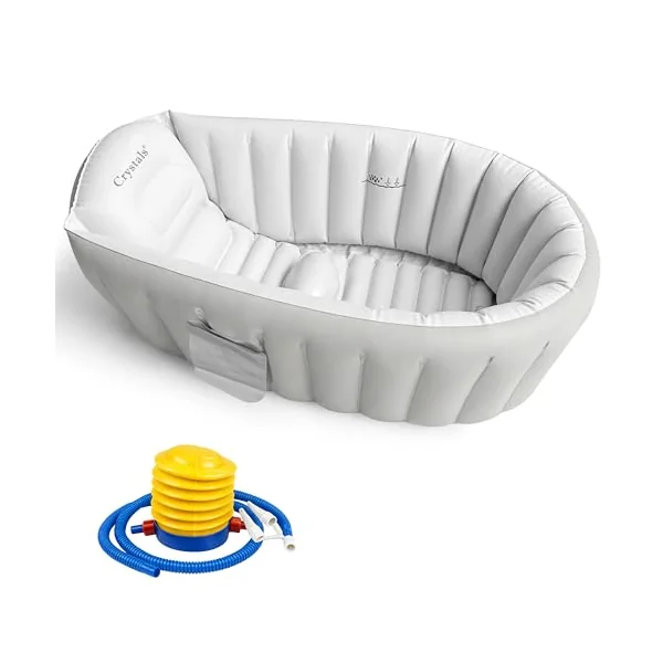 Crystals Inflatable Baby Bath Tub for Newborns & Toddlers – Foldable Portable Baby Bathtub with Non-Slip Cushioned Base, Quick Inflate, Easy Drain Plug & Travel-Friendly Infant Bath