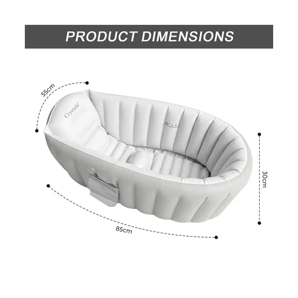 Crystals Inflatable Baby Bath Tub for Newborns & Toddlers – Foldable Portable Baby Bathtub with Non-Slip Cushioned Base, Quick Inflate, Easy Drain Plug & Travel-Friendly Infant Bath