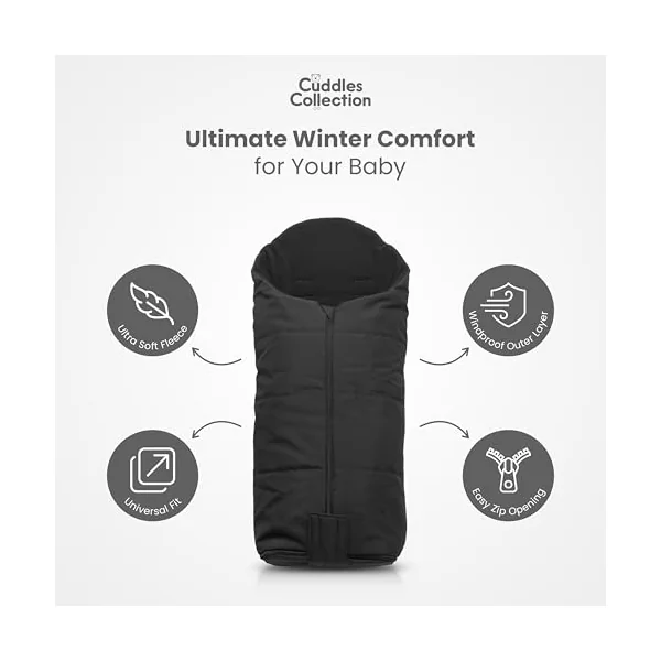 Cuddles Collection Universal Footmuff Fleece Lined Snuggly Cosytoes Footmuff Universal Fitting for Pushchairs Strollers Prams Buggys Baby (Black)