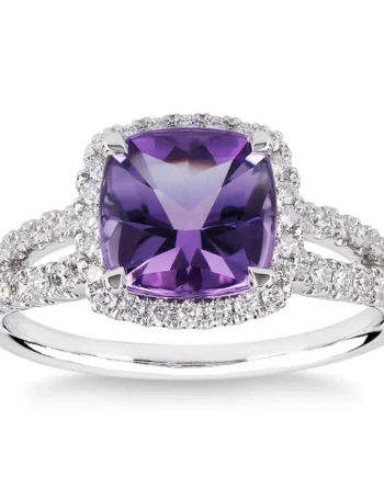 Cushion Cut Amethyst and Diamond Ring, 14ct White Gold