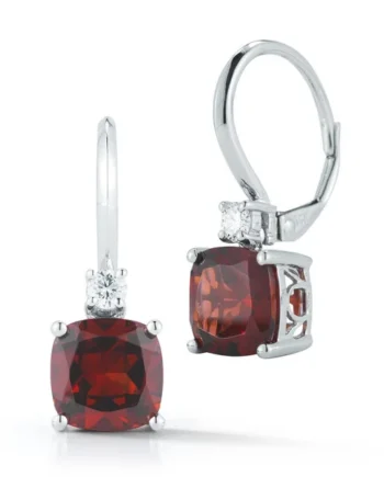 Cushion Cut Garnet & 0.18ctw Diamond Earrings, 14ct White Gold