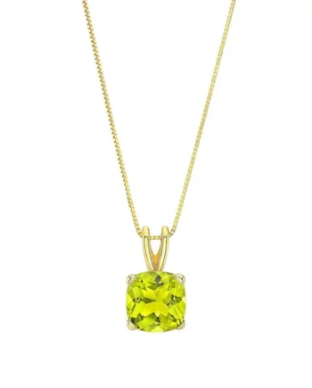 Cushion Cut Peridot Pendant, 14ct Yellow Gold
