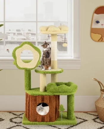 Cute Cat Tree for Adult Cats with Trunk Condo and Flower Perch