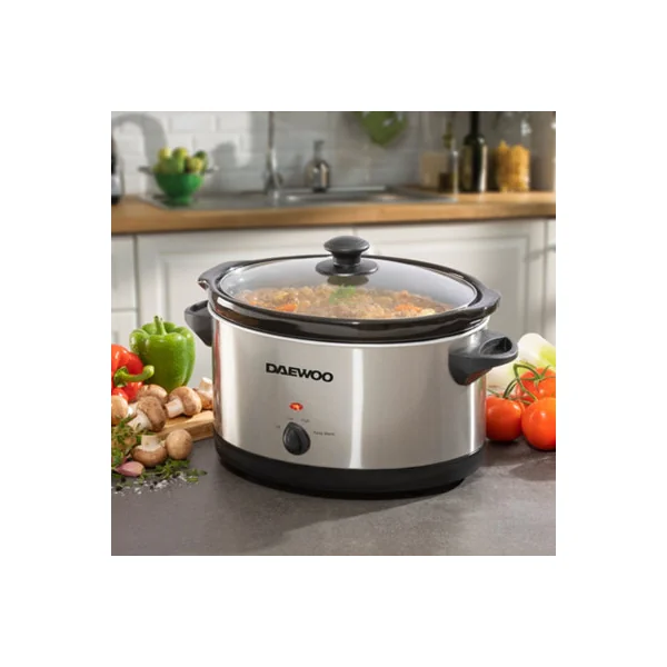 Daewoo Slow Cooker 6.5 Litre With 3 Heat settings Easy Clean Silver SDA1788GE