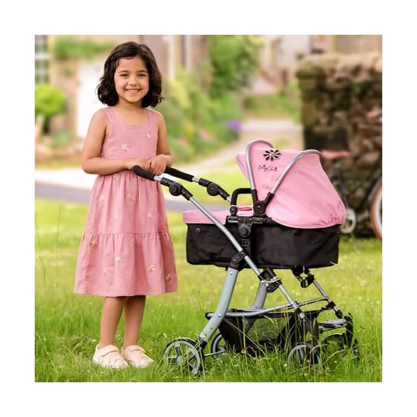 Daisy Chain Connect 5 in 1 Dolls Pram – (Classic Pink) | Adjustable Handles From 48-85cm - For 4,5,6,7 and 8 Year Old Girls – Baby Doll Pram, Pushchair, Stroller