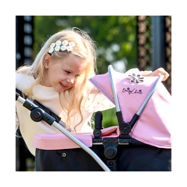 Daisy Chain Connect 5 in 1 Dolls Pram – (Classic Pink) | Adjustable Handles From 48-85cm - For 4,5,6,7 and 8 Year Old Girls – Baby Doll Pram, Pushchair, Stroller
