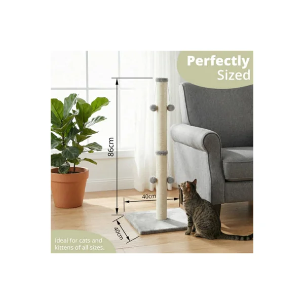 Daisy & Max Cat Scratching Post 86cm, Tall Sisal Cat Scratcher with Plush Sturdy Base & Hanging Toys, Durable Cat Toys
