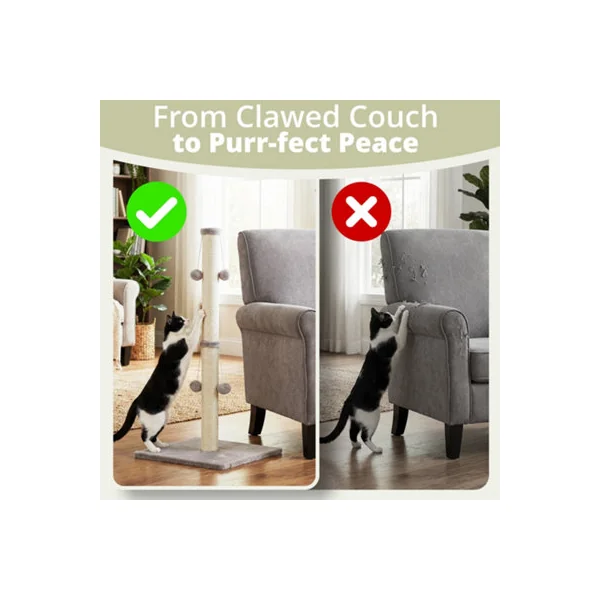 Daisy & Max Cat Scratching Post 86cm, Tall Sisal Cat Scratcher with Plush Sturdy Base & Hanging Toys, Durable Cat Toys