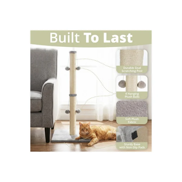 Daisy & Max Cat Scratching Post 86cm, Tall Sisal Cat Scratcher with Plush Sturdy Base & Hanging Toys, Durable Cat Toys