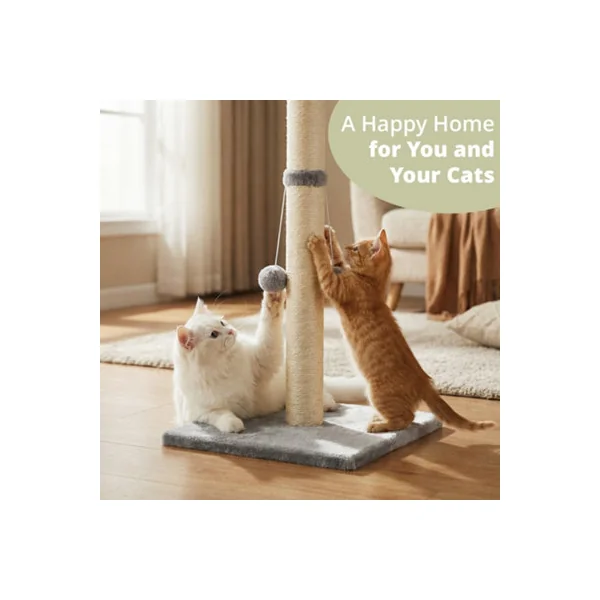 Daisy & Max Cat Scratching Post 86cm, Tall Sisal Cat Scratcher with Plush Sturdy Base & Hanging Toys, Durable Cat Toys