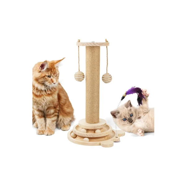 Daisy & Max Indoor Cat Scratching Post 45cm, Tall Sisal Cat Scratcher with Sturdy Base & Hanging Toys, Durable Cat Toys