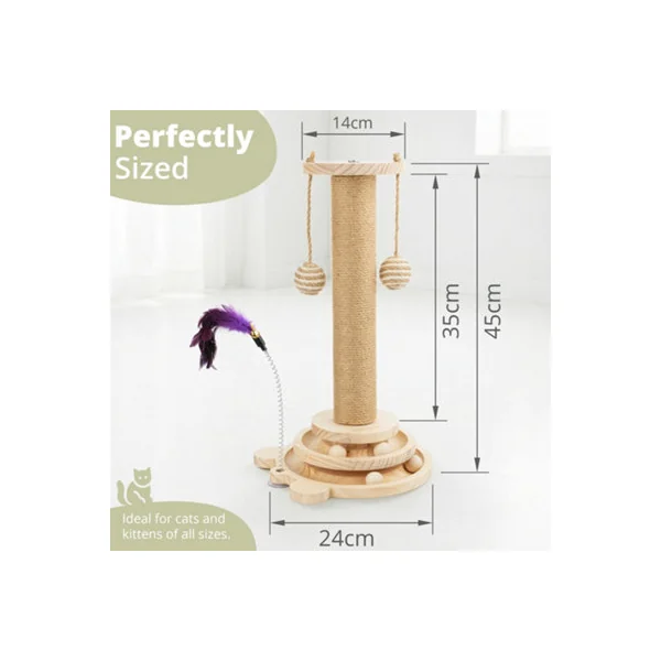 Daisy & Max Indoor Cat Scratching Post 45cm, Tall Sisal Cat Scratcher with Sturdy Base & Hanging Toys, Durable Cat Toys