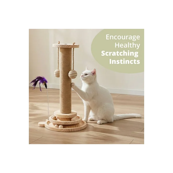 Daisy & Max Indoor Cat Scratching Post 45cm, Tall Sisal Cat Scratcher with Sturdy Base & Hanging Toys, Durable Cat Toys