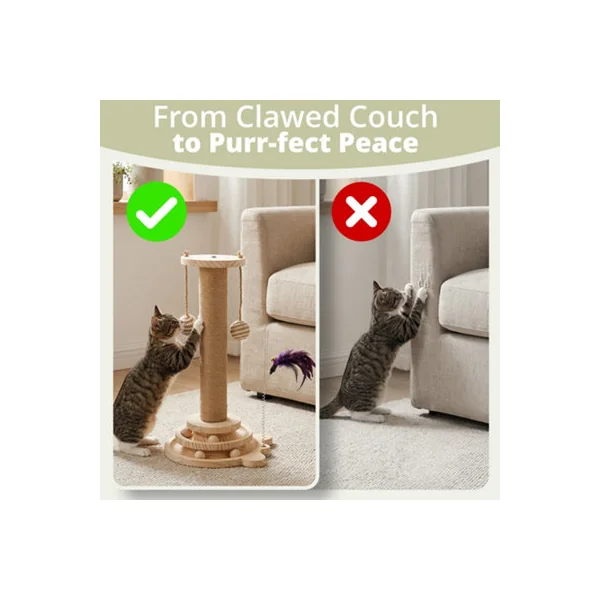 Daisy & Max Indoor Cat Scratching Post 45cm, Tall Sisal Cat Scratcher with Sturdy Base & Hanging Toys, Durable Cat Toys