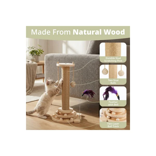 Daisy & Max Indoor Cat Scratching Post 45cm, Tall Sisal Cat Scratcher with Sturdy Base & Hanging Toys, Durable Cat Toys