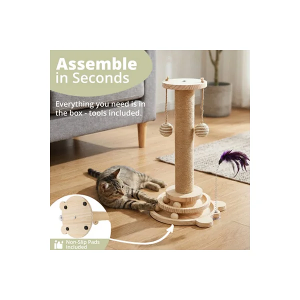 Daisy & Max Indoor Cat Scratching Post 45cm, Tall Sisal Cat Scratcher with Sturdy Base & Hanging Toys, Durable Cat Toys