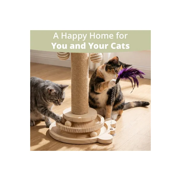 Daisy & Max Indoor Cat Scratching Post 45cm, Tall Sisal Cat Scratcher with Sturdy Base & Hanging Toys, Durable Cat Toys