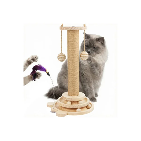 Daisy & Max Indoor Cat Scratching Post 45cm, Tall Sisal Cat Scratcher with Sturdy Base & Hanging Toys, Durable Cat Toys