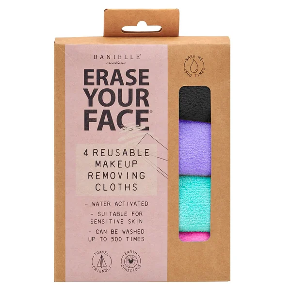 Danielle Creations Erase Your Face Make Up Remover Cloths, 4 Pack in Bright Colours