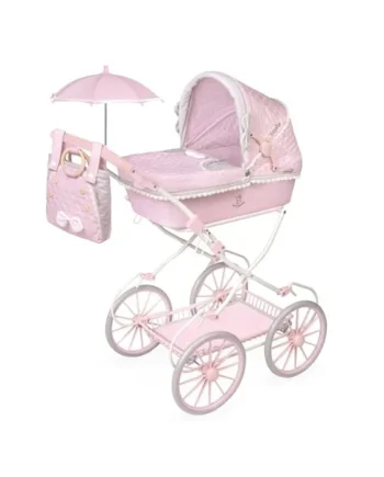 DeCuevas 81075 Sophie Folding Doll's Pram with Parasol, Pink