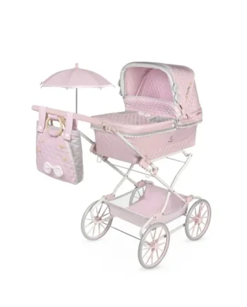 DeCuevas 82075 Sophie Folding Doll's Pram with Parasol, Pink