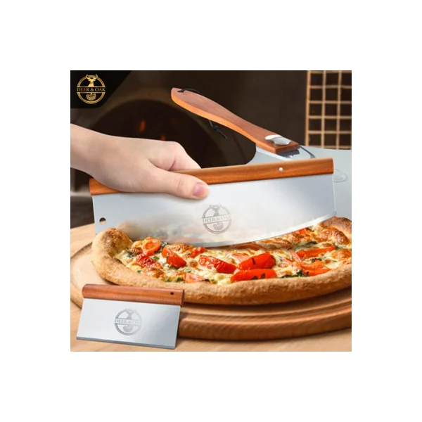 Deer & Oak Premium Pizza Peel Set 12"x14" - Aluminium Pizza Spatula, Rocker & Dough Scraper with Foldable Wooden Handle