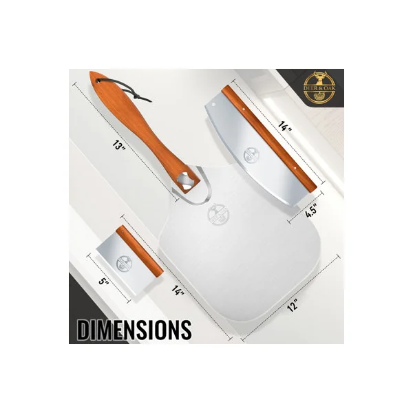 Deer & Oak Premium Pizza Peel Set 12"x14" - Aluminium Pizza Spatula, Rocker & Dough Scraper with Foldable Wooden Handle