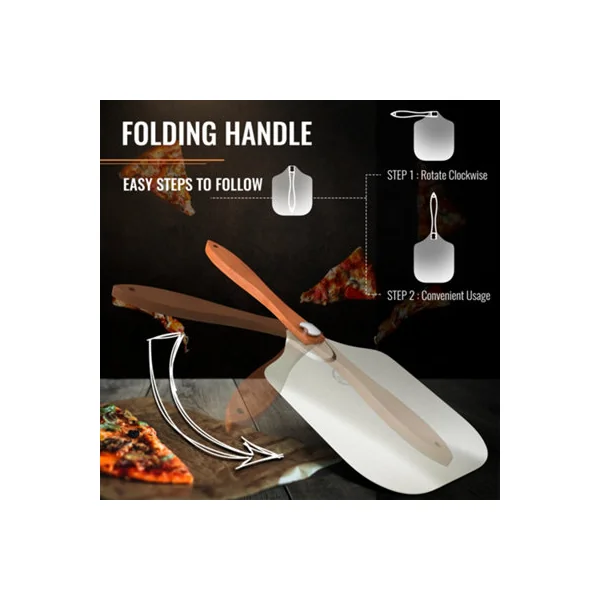 Deer & Oak Premium Pizza Peel Set 12"x14" - Aluminium Pizza Spatula, Rocker & Dough Scraper with Foldable Wooden Handle