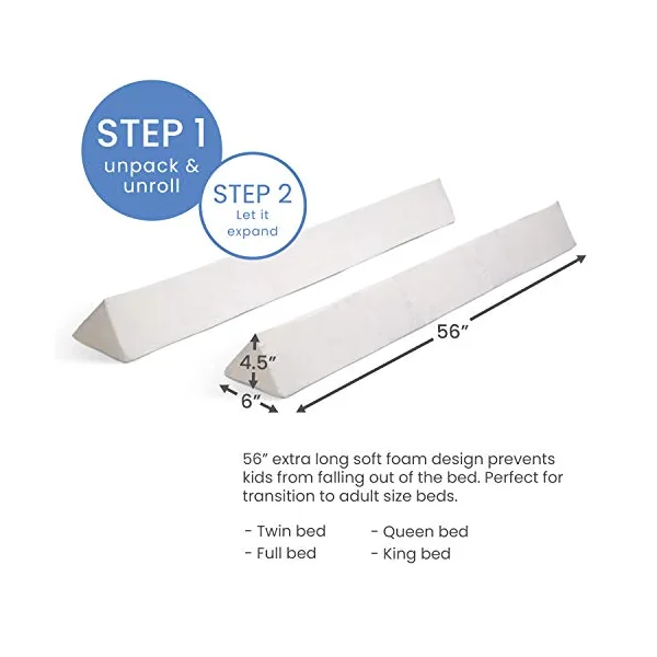 Delta Children [2-Pack] Extra Long Foam Toddler Bed Rail Bumper - Guardrail for Toddlers & Kids with Water-Resistant, Non-Slip & Machine Washable Cover - White