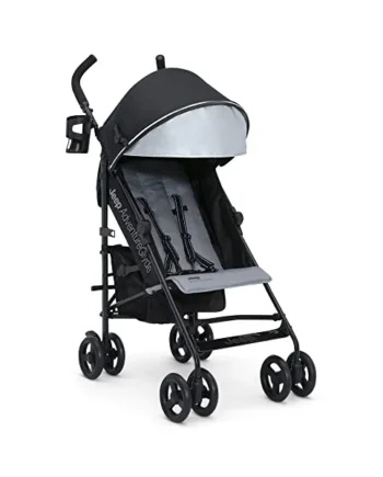 Delta Children Jeep AdventureGlyde Lightweight Travel Stroller with Smoothest Ride and Compact Folding, 3-Position Recliner, Extra Large Storage Basket, Black/Grey