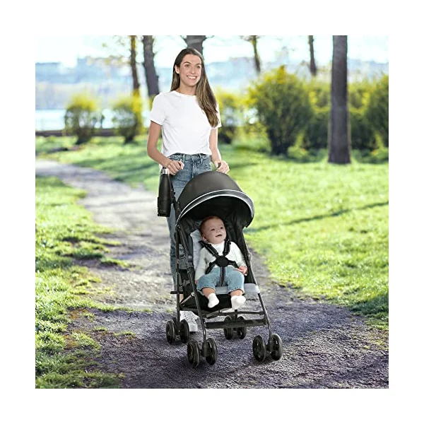 Delta Children Jeep AdventureGlyde Lightweight Travel Stroller with Smoothest Ride and Compact Folding, 3-Position Recliner, Extra Large Storage Basket, Black/Grey
