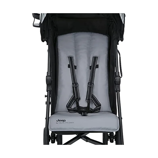 Delta Children Jeep AdventureGlyde Lightweight Travel Stroller with Smoothest Ride and Compact Folding, 3-Position Recliner, Extra Large Storage Basket, Black/Grey