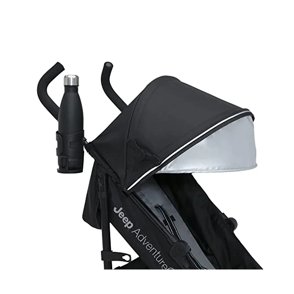 Delta Children Jeep AdventureGlyde Lightweight Travel Stroller with Smoothest Ride and Compact Folding, 3-Position Recliner, Extra Large Storage Basket, Black/Grey