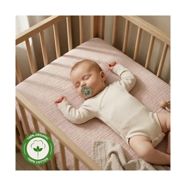 Denmark - Super Soft Muslin Fitted Baby Bed Sheets for Boys and Girls – Standard Size for 28'' x 52'' Crib Mattress - 100% Organic Cotton for Ultimate Comfort (Blush)