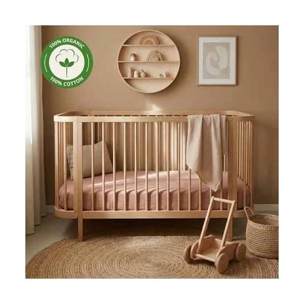 Denmark - Super Soft Muslin Fitted Baby Bed Sheets for Boys and Girls – Standard Size for 28'' x 52'' Crib Mattress - 100% Organic Cotton for Ultimate Comfort (Blush)
