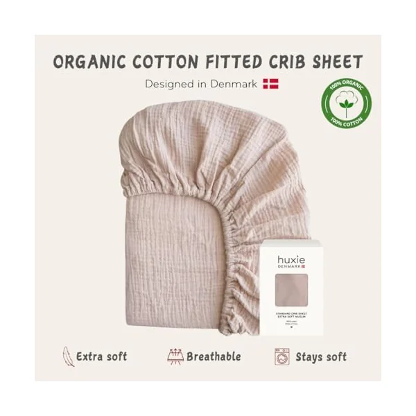 Denmark - Super Soft Muslin Fitted Baby Bed Sheets for Boys and Girls – Standard Size for 28'' x 52'' Crib Mattress - 100% Organic Cotton for Ultimate Comfort (Blush)