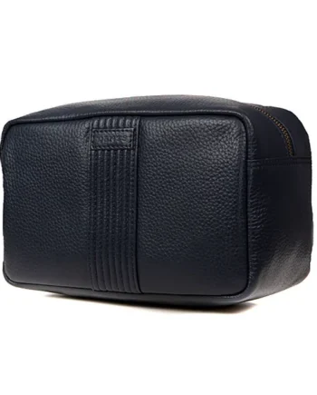Dents Pebble Grain Leather Washbag, Navy