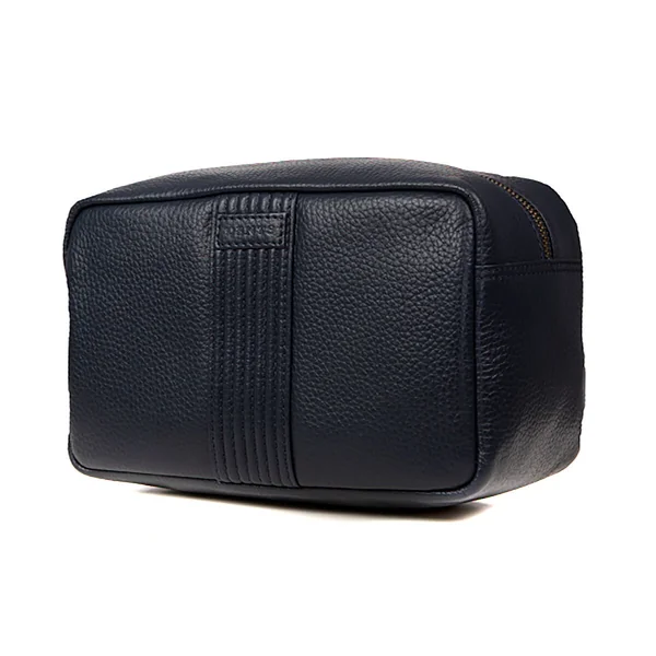 Dents Pebble Grain Leather Washbag, Navy