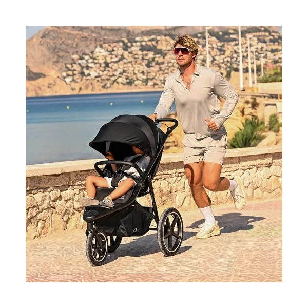 Deryan Bolt Jogger - All Terrain Pushchair with Mosquito Net - One Hand Folding and Portable - XL Air Wheels, UPF 50+ Reclining Backrest, Height-Adjustable Handle - 6 months to 4 years (22 kg) - Black