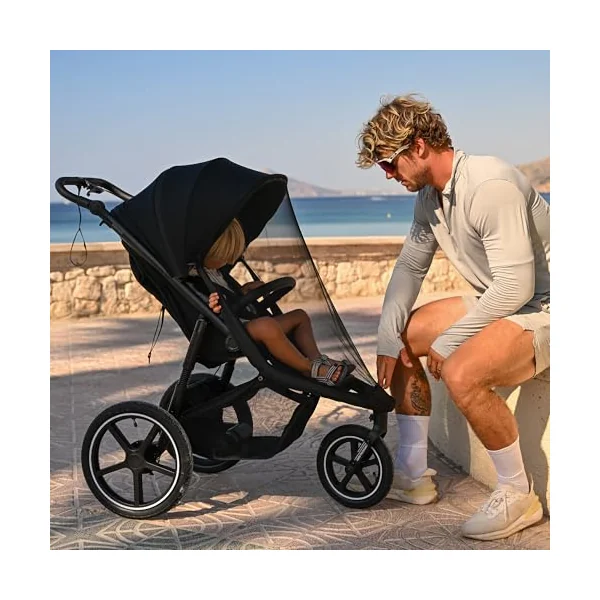 Deryan Bolt Jogger - All Terrain Pushchair with Mosquito Net - One Hand Folding and Portable - XL Air Wheels, UPF 50+ Reclining Backrest, Height-Adjustable Handle - 6 months to 4 years (22 kg) - Black